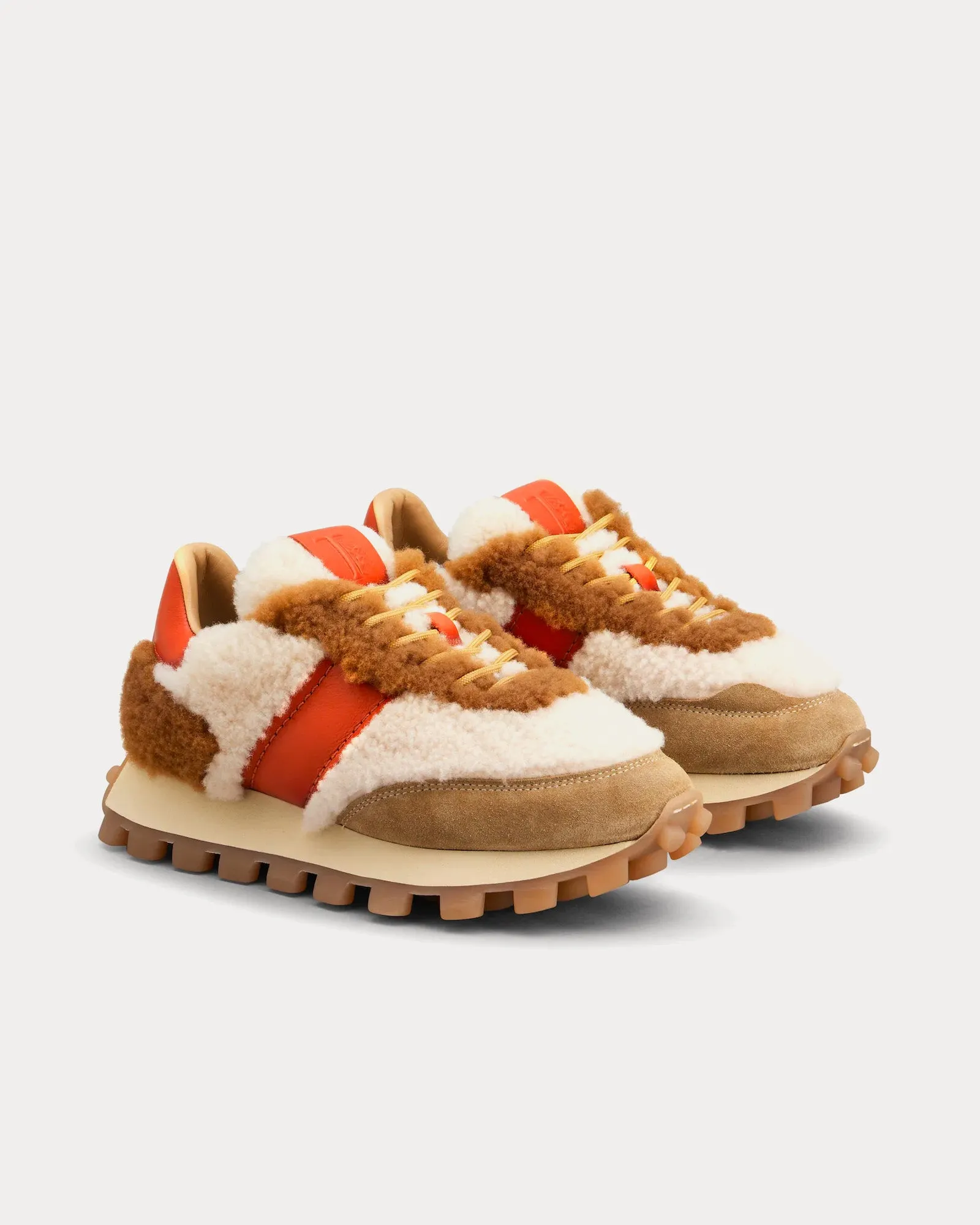 1T Sheepskin Beige / Brown / Red Low Top Sneakers