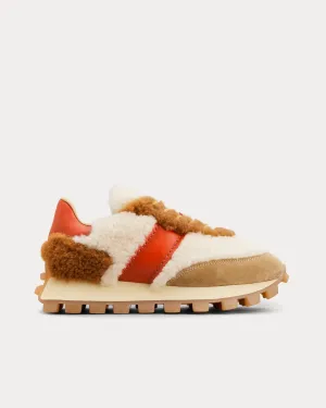 1T Sheepskin Beige / Brown / Red Low Top Sneakers