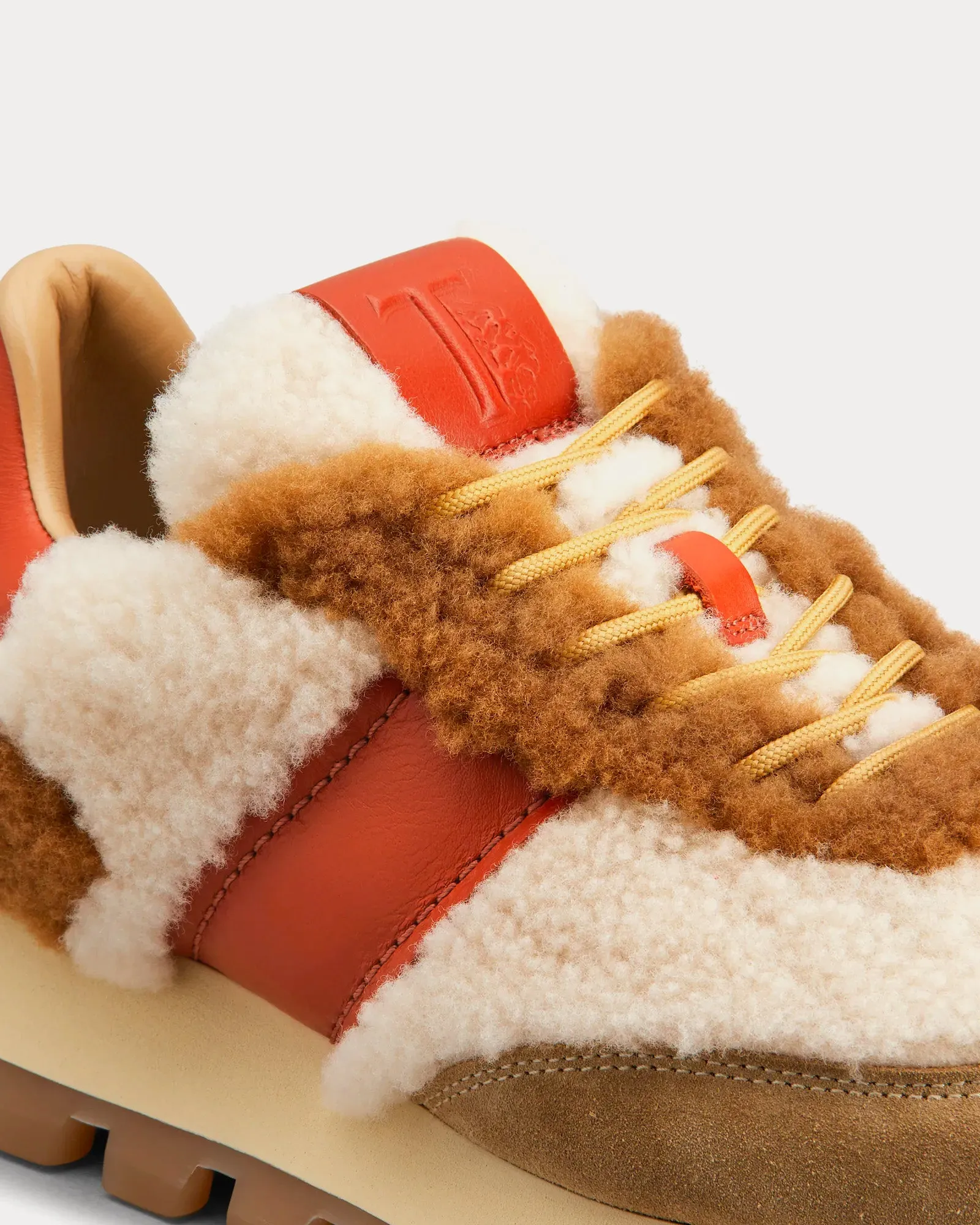 1T Sheepskin Beige / Brown / Red Low Top Sneakers