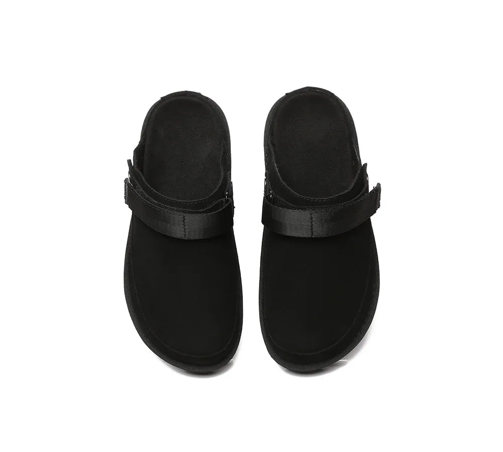 Adjustable Strap Slip-on Flats Cow Suede Upper Sandals Slippers Sierra