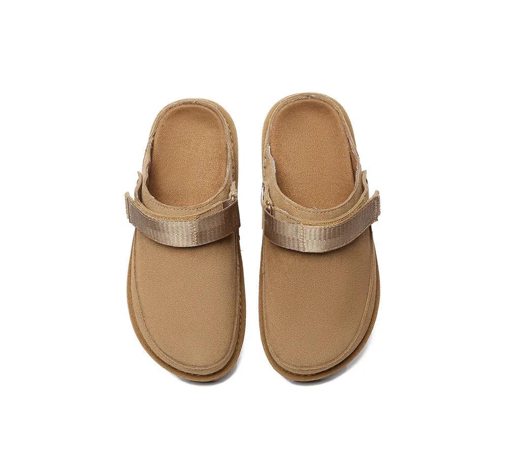Adjustable Strap Slip-on Flats Cow Suede Upper Sandals Slippers Sierra