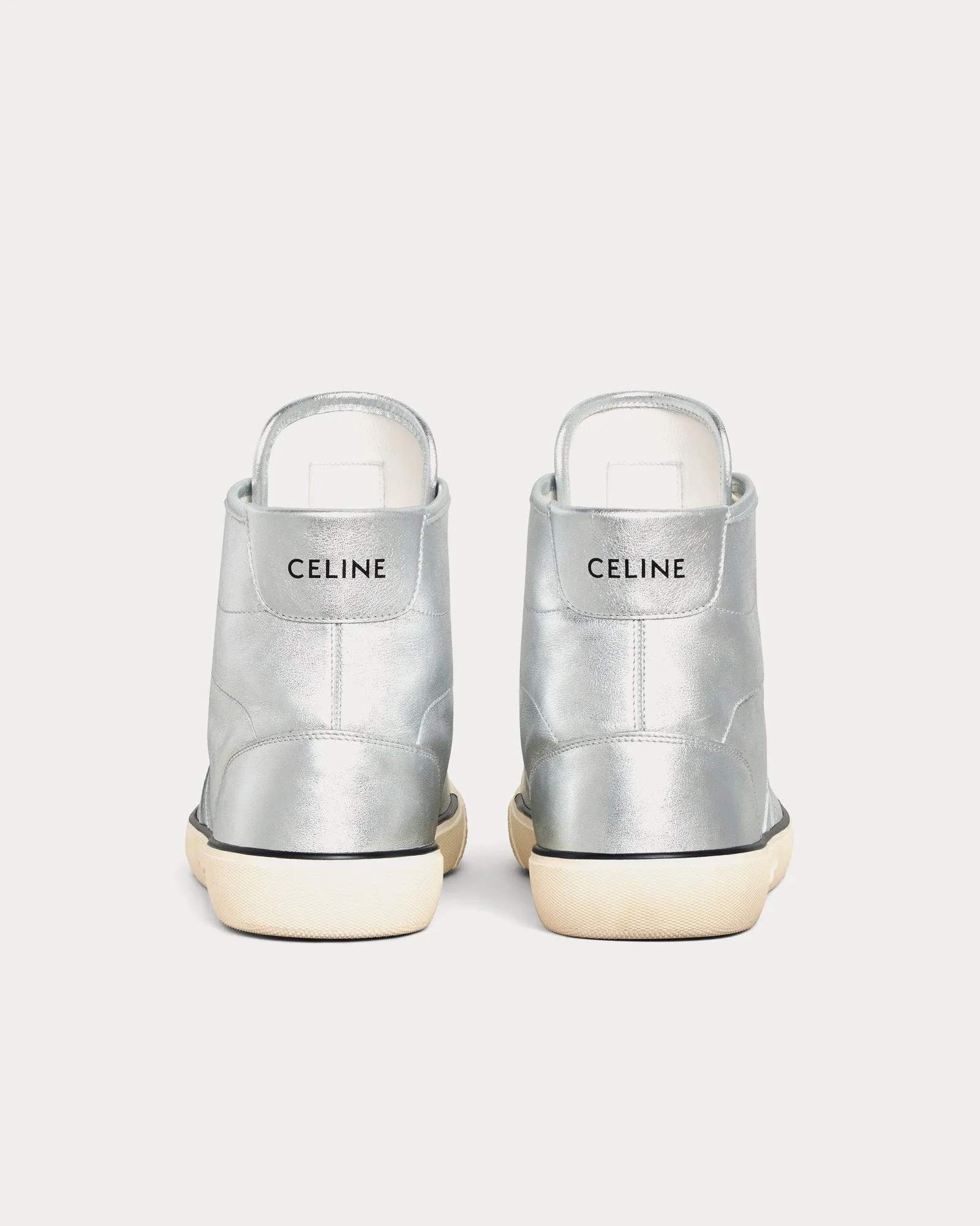 AS-02 Alan Lace-Up Metalized Calfskin Silver Mid Top Sneakers