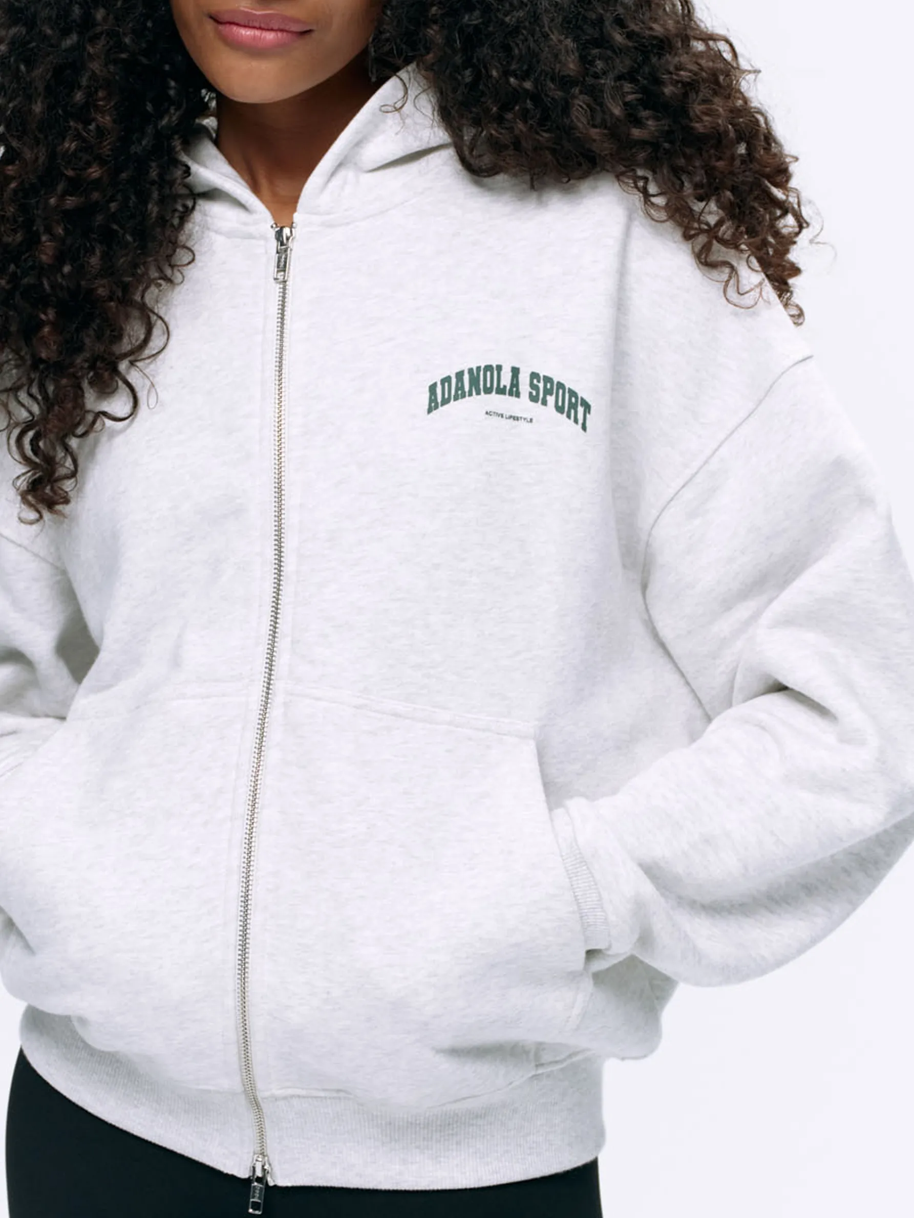 AS Double Zip Relaxed Hoodie - Light Grey Melange/Sea Green