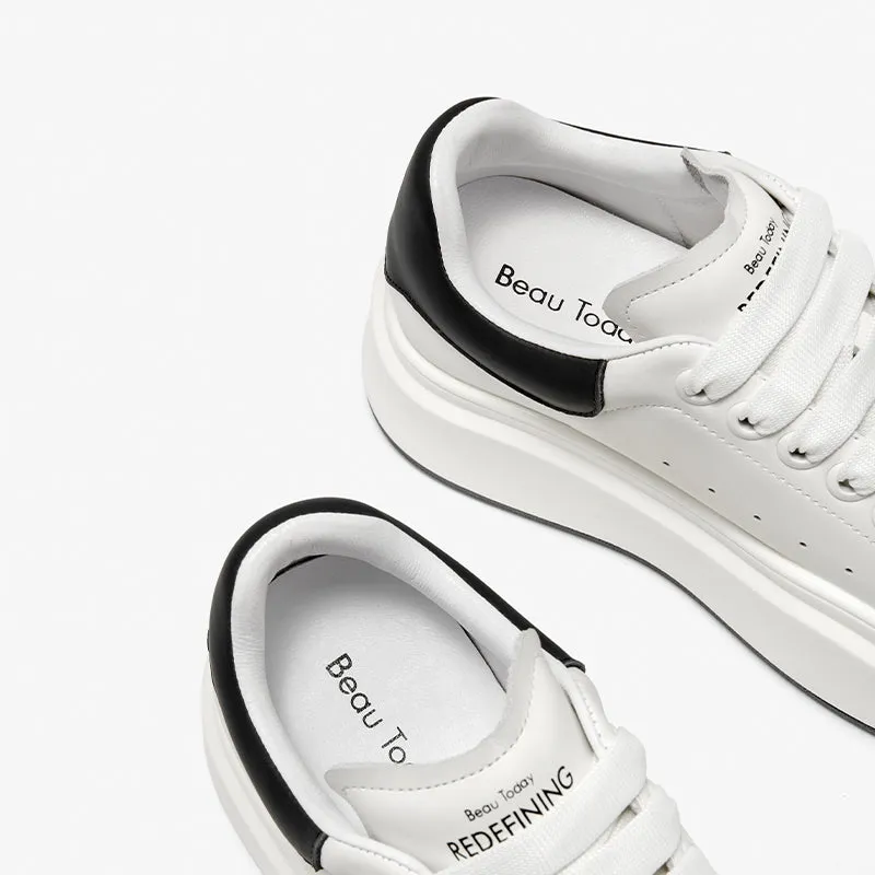 BeauToday Fashion Round Toe Womens Chunky Sneakers Casual Driving Lace-up Sneakers with Non-slip Platform Outsole