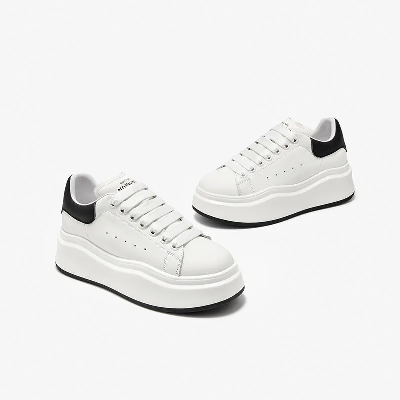 BeauToday Fashion Round Toe Womens Chunky Sneakers Casual Driving Lace-up Sneakers with Non-slip Platform Outsole