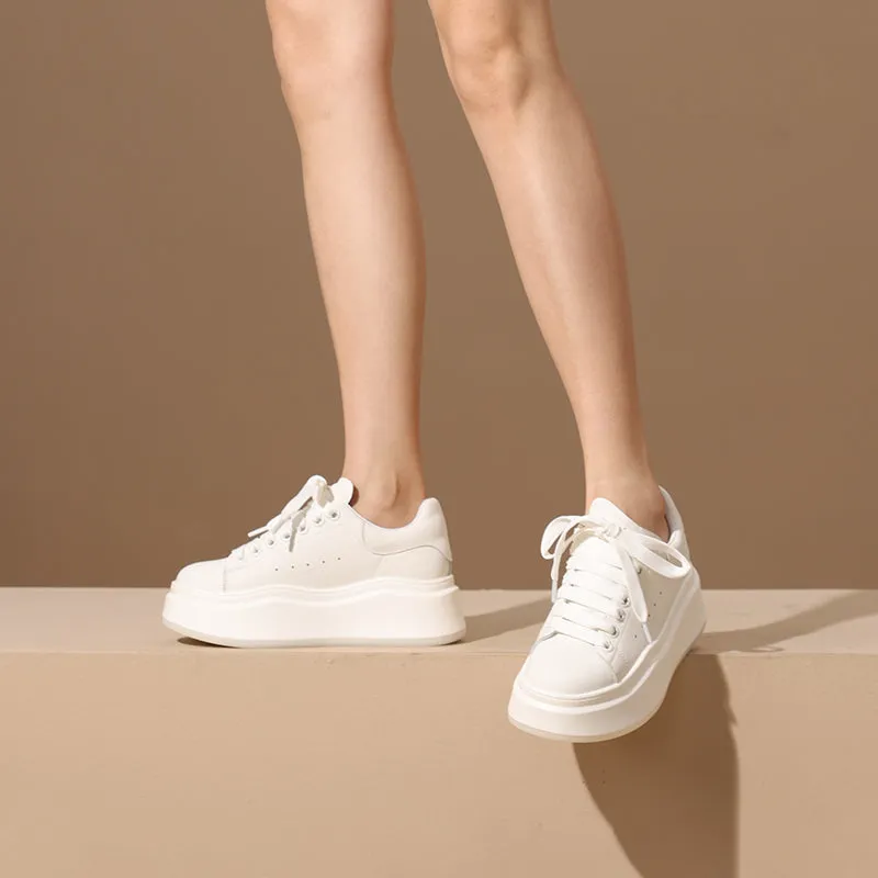 BeauToday Fashion Round Toe Womens Chunky Sneakers Casual Driving Lace-up Sneakers with Non-slip Platform Outsole