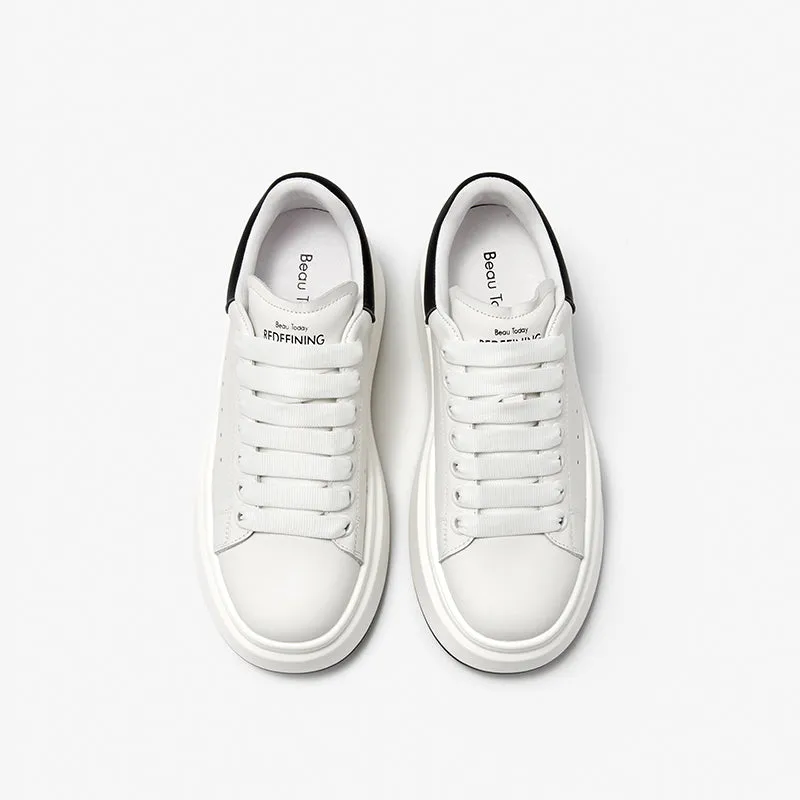 BeauToday Fashion Round Toe Womens Chunky Sneakers Casual Driving Lace-up Sneakers with Non-slip Platform Outsole