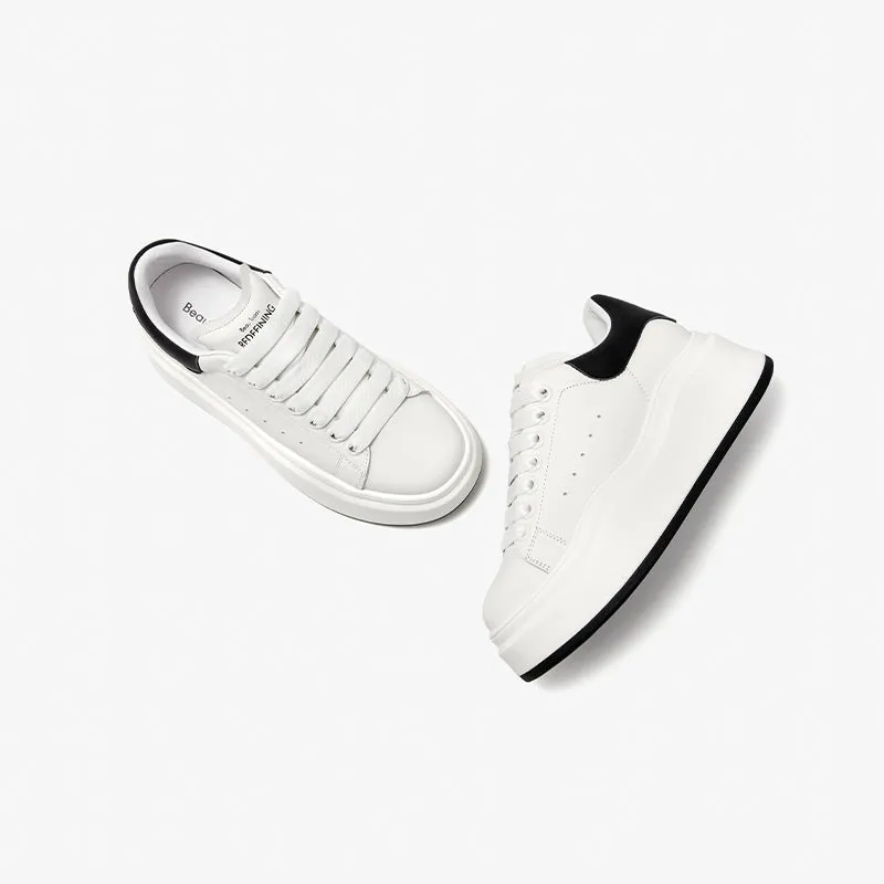 BeauToday Fashion Round Toe Womens Chunky Sneakers Casual Driving Lace-up Sneakers with Non-slip Platform Outsole