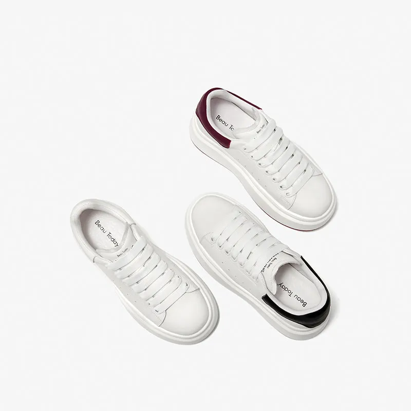 BeauToday Fashion Round Toe Womens Chunky Sneakers Casual Driving Lace-up Sneakers with Non-slip Platform Outsole