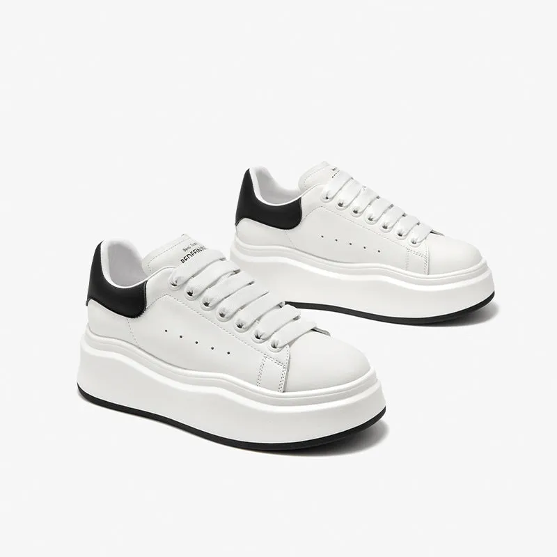 BeauToday Fashion Round Toe Womens Chunky Sneakers Casual Driving Lace-up Sneakers with Non-slip Platform Outsole