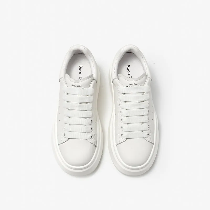 BeauToday Fashion Round Toe Womens Chunky Sneakers Casual Driving Lace-up Sneakers with Non-slip Platform Outsole