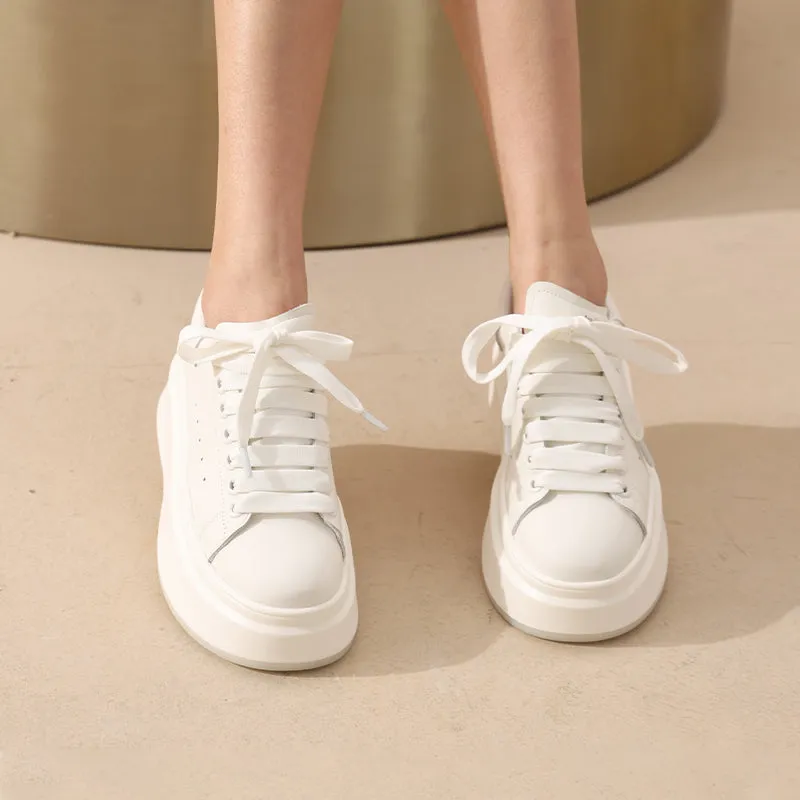 BeauToday Fashion Round Toe Womens Chunky Sneakers Casual Driving Lace-up Sneakers with Non-slip Platform Outsole
