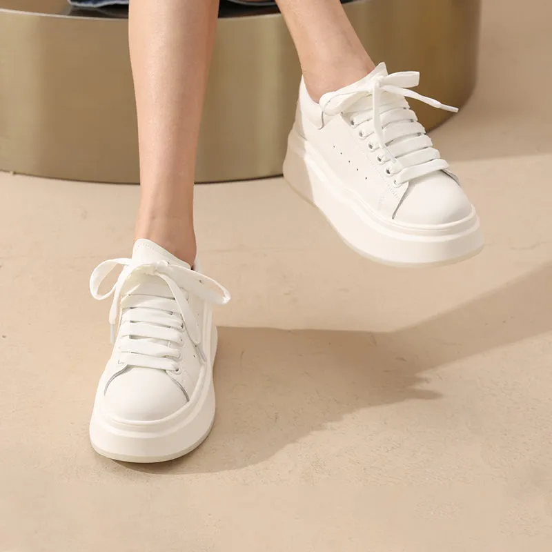 BeauToday Fashion Round Toe Womens Chunky Sneakers Casual Driving Lace-up Sneakers with Non-slip Platform Outsole