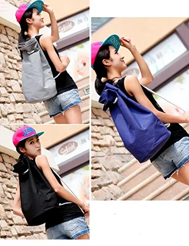 Bibitime Bucket Cylindrical Shaped Drawstring Backpack Trip Sack Pack Cinch Canvas Gym String Bag