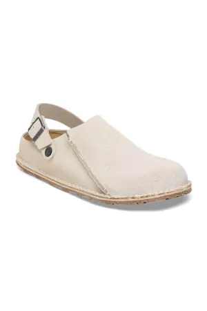 Birkenstock Lutry Premium Suede Leather Clogs for Women in Eggshell | 1026346