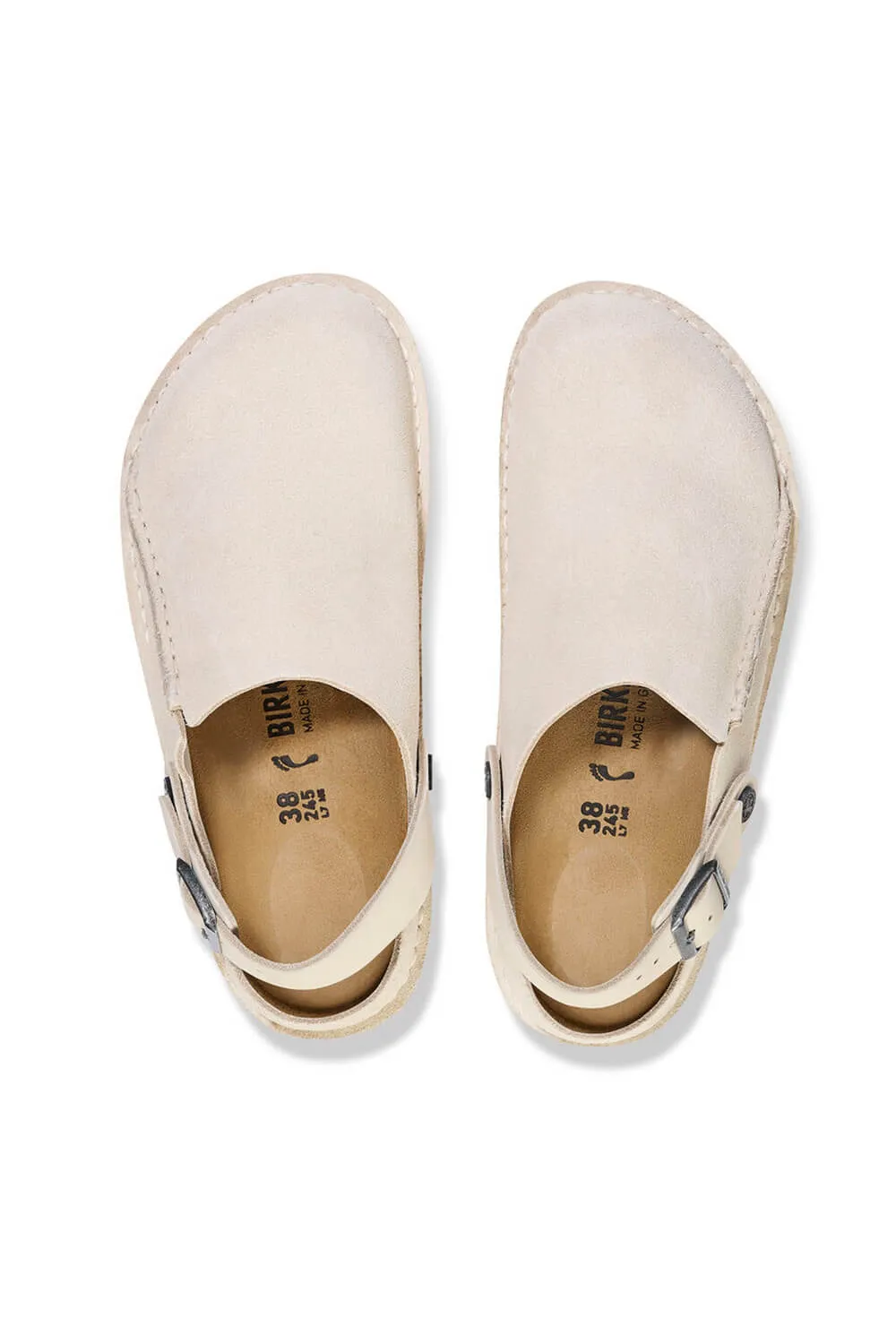 Birkenstock Lutry Premium Suede Leather Clogs for Women in Eggshell | 1026346