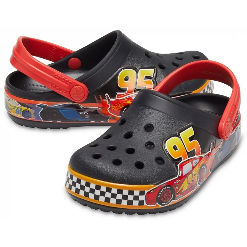 Black & Red Cars Lights Band Clog