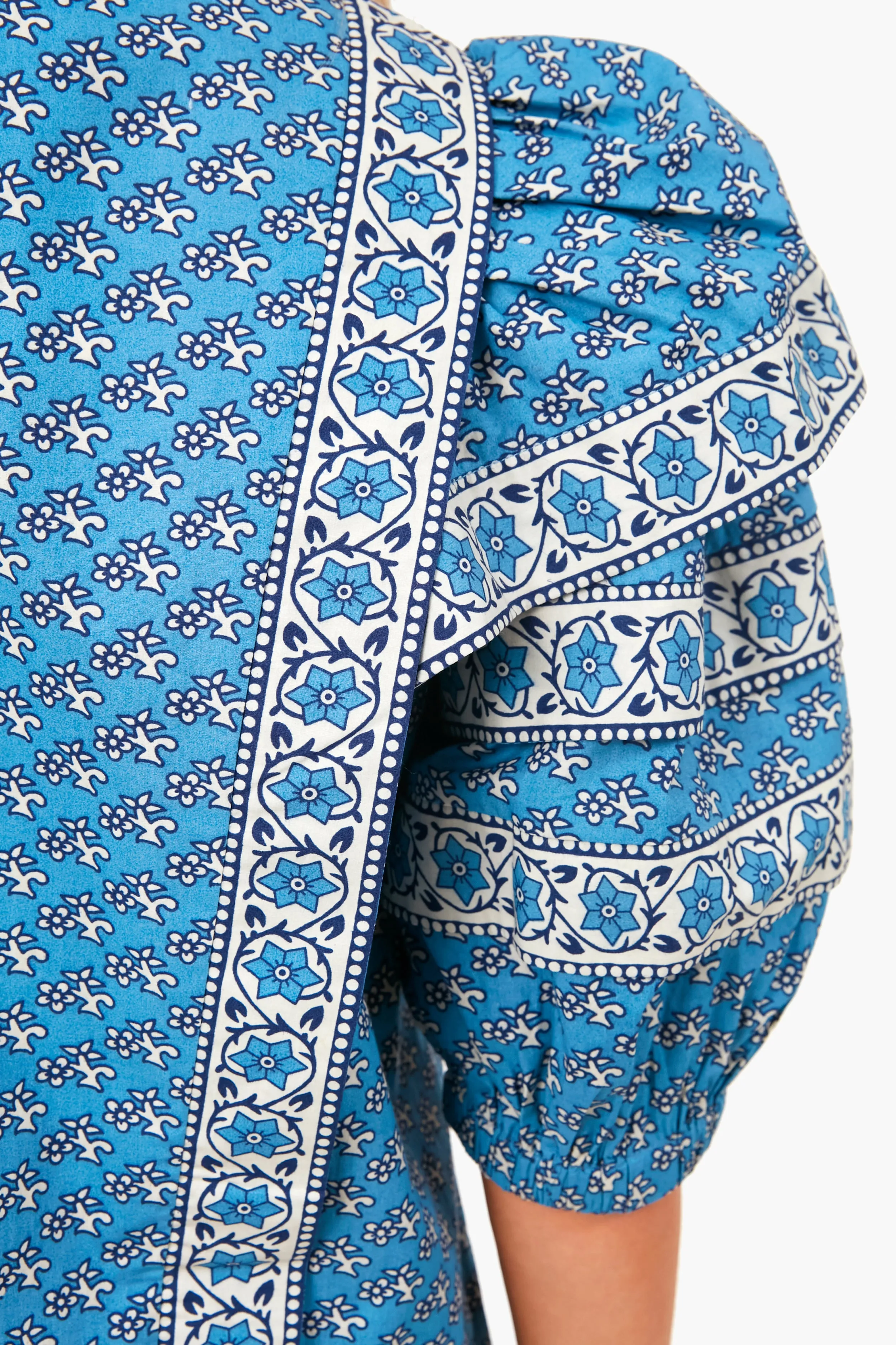Blue Fernanda Tile Print Puff Sleeve Button Down Top