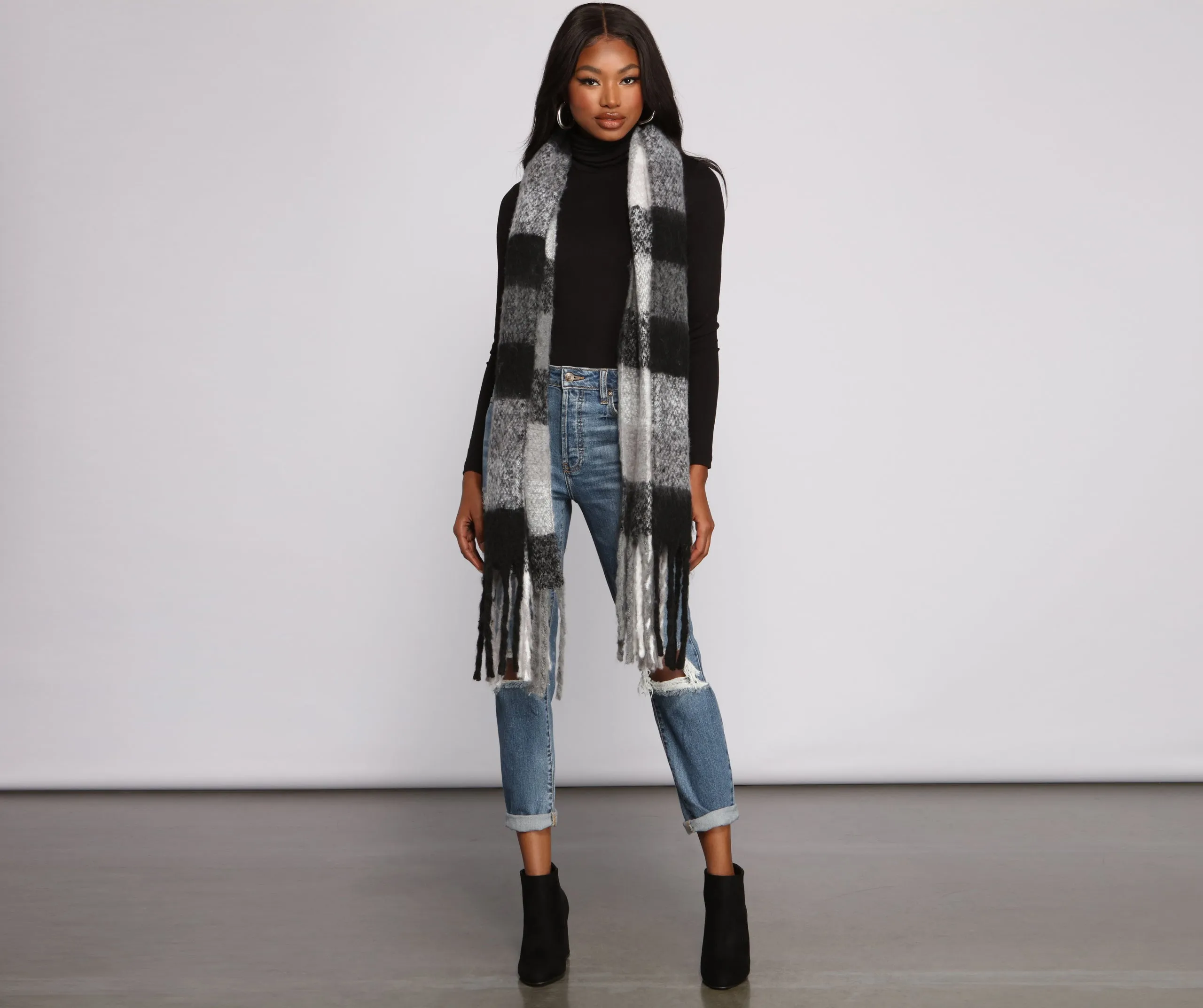 Cuddle Weather Plaid Fringe Blanket Scarf