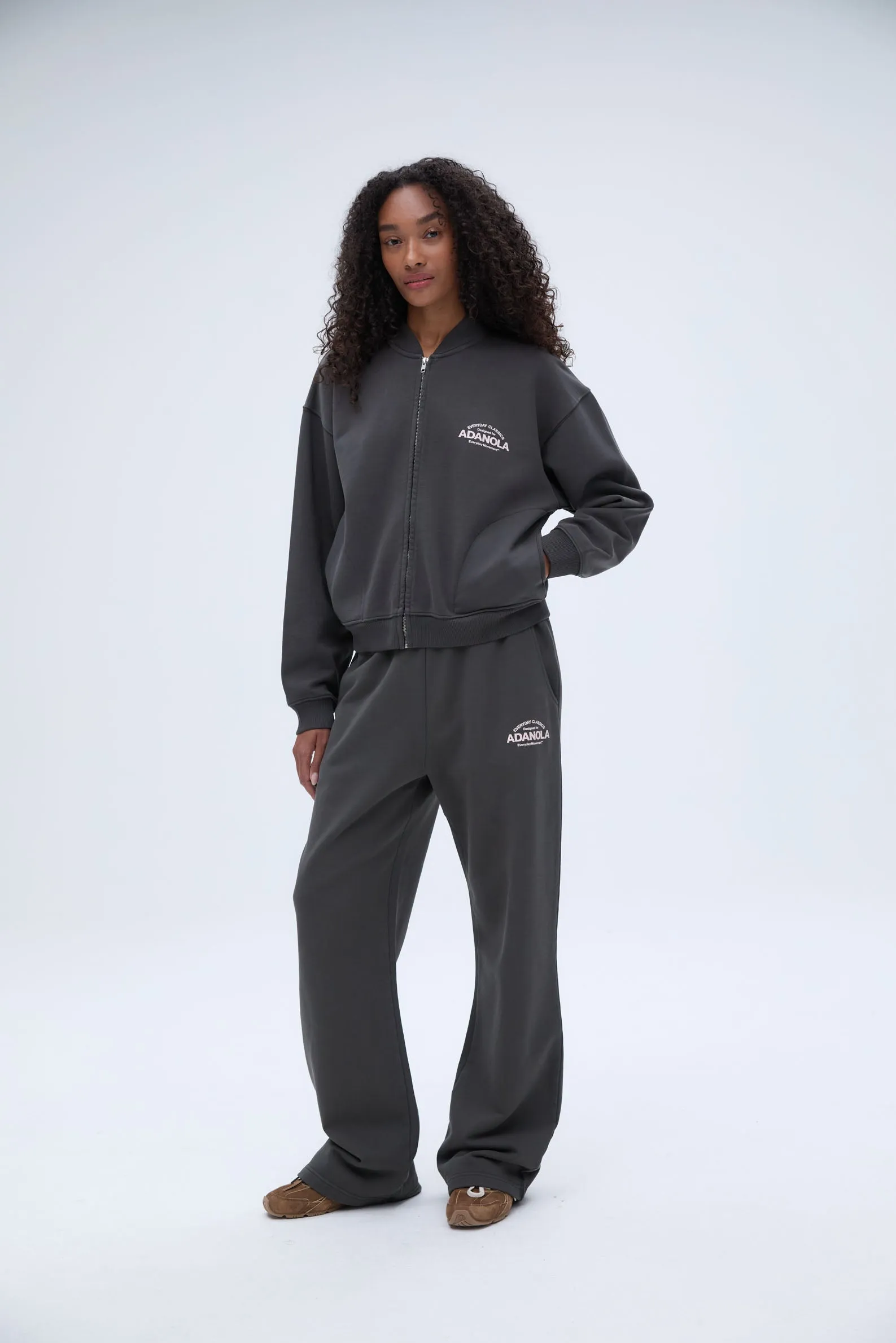 Everyday Classics Distressed Full Zip Sweatshirt - Charcoal Grey/Blush Pink