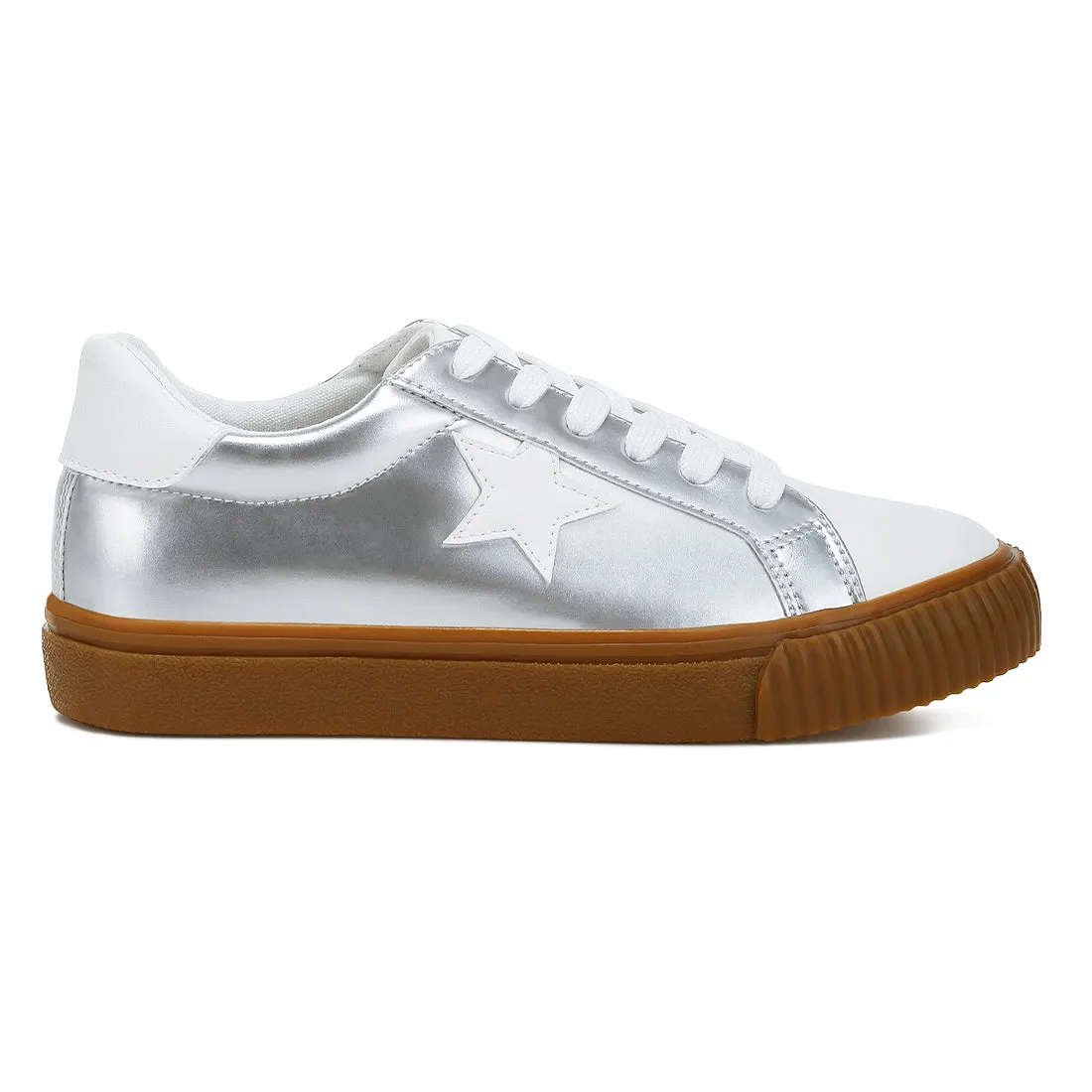 Metallic Faux Leather Star Sneakers