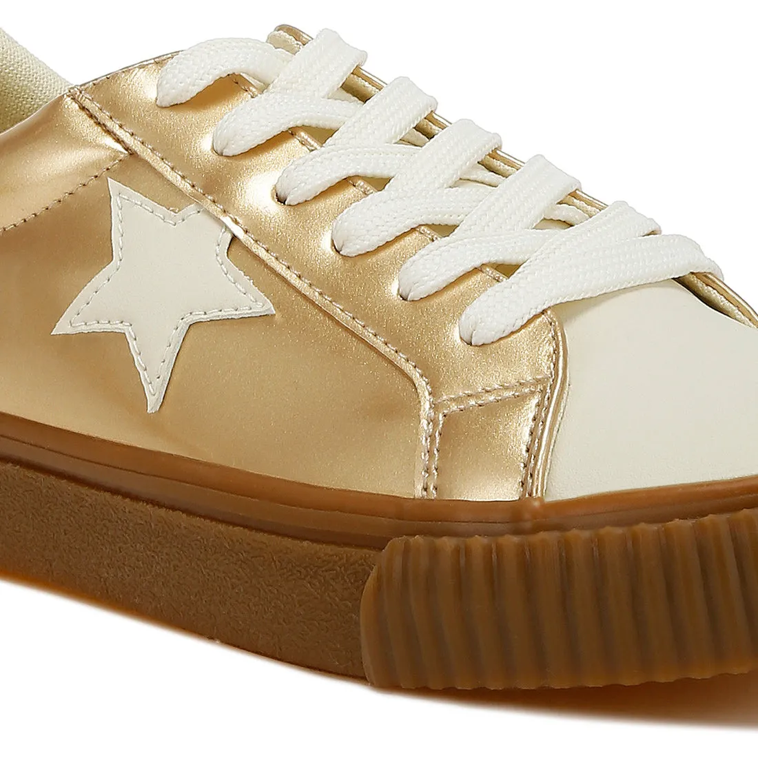 Metallic Faux Leather Star Sneakers