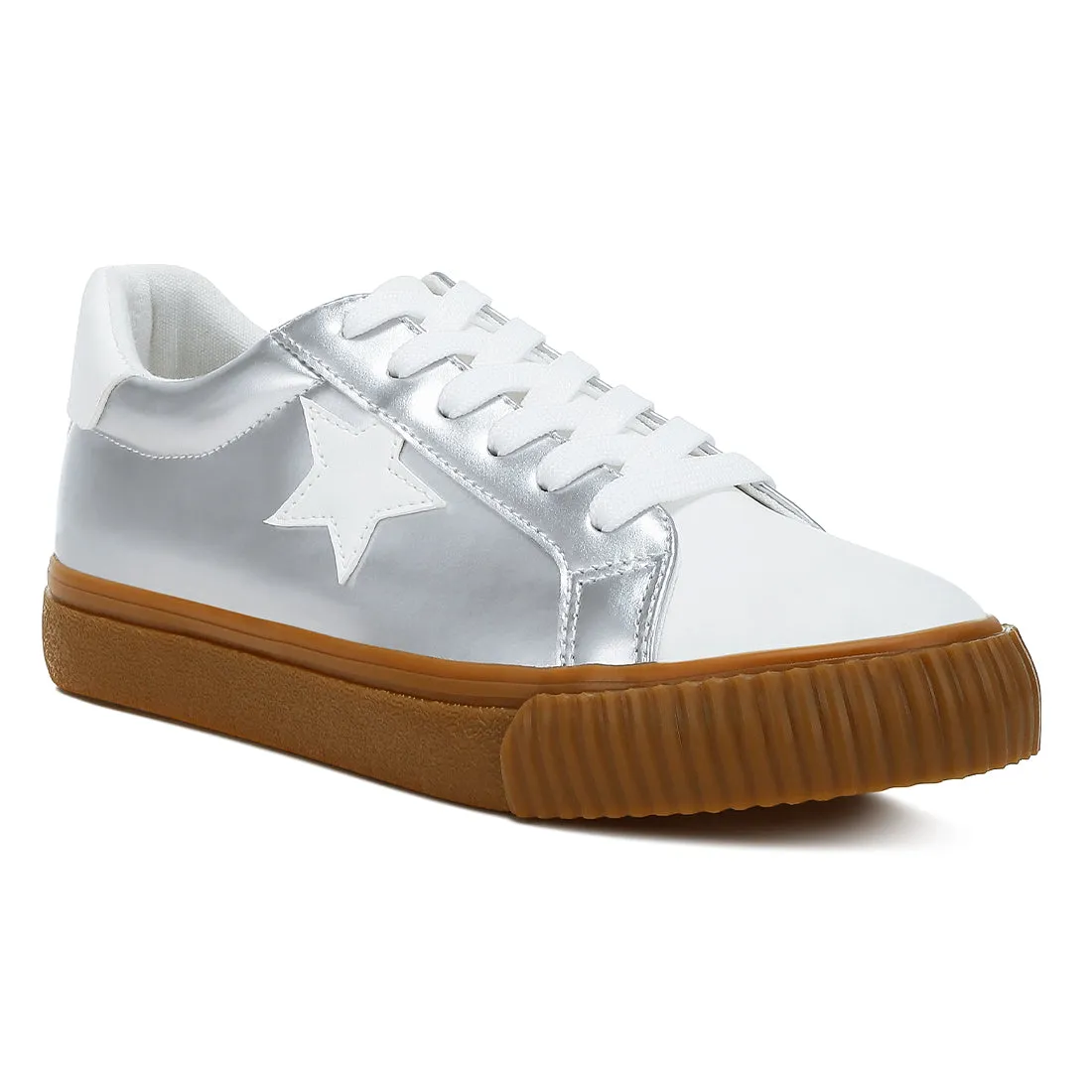 Metallic Faux Leather Star Sneakers