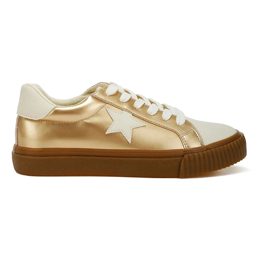 Metallic Faux Leather Star Sneakers