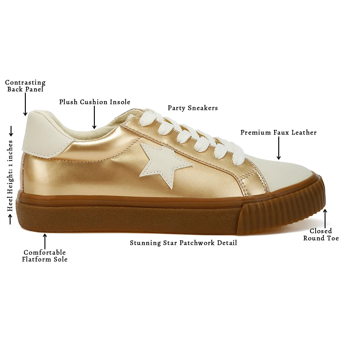 Metallic Faux Leather Star Sneakers