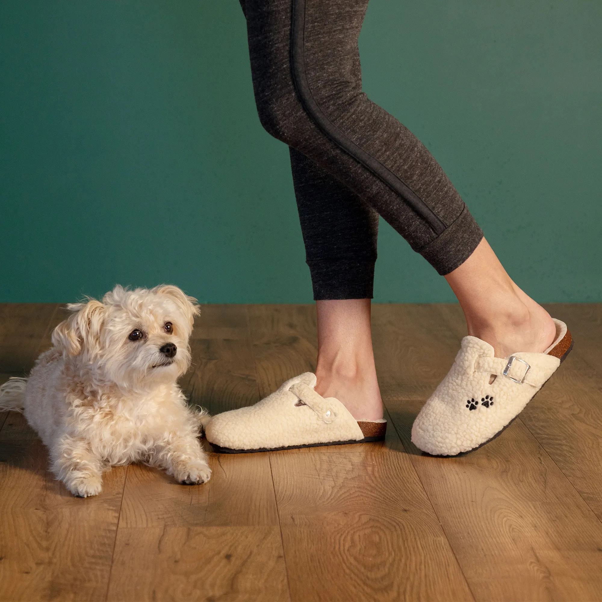 Paw Print Plush Sherpa Fleece Clog Slippers