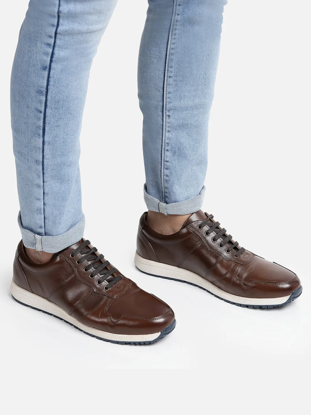 Perforated Dark Brown Leather Sneakers