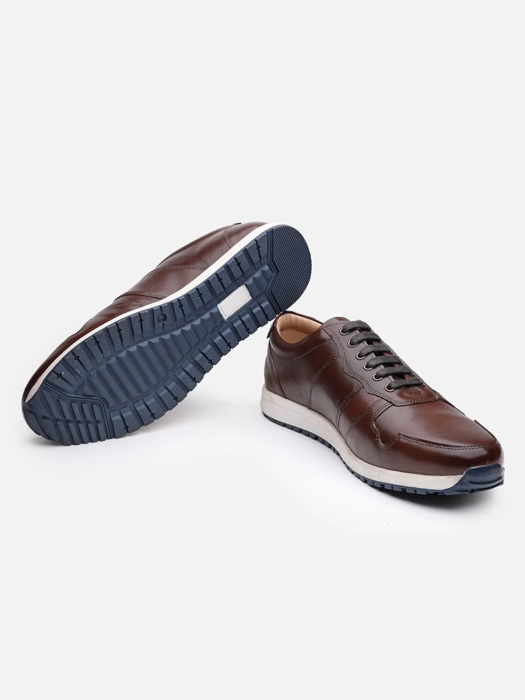 Perforated Dark Brown Leather Sneakers