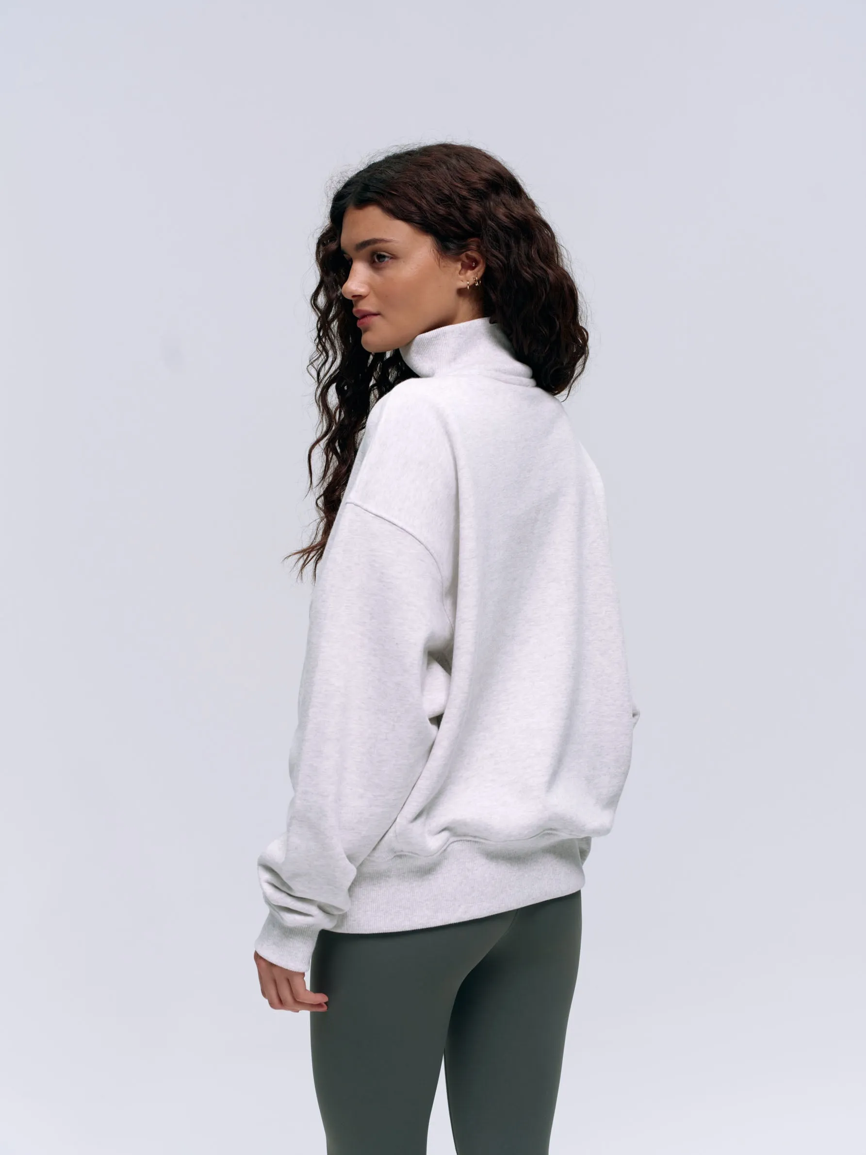 Relaxed Funnel Neck Zip Sweatshirt - Light Grey Melange