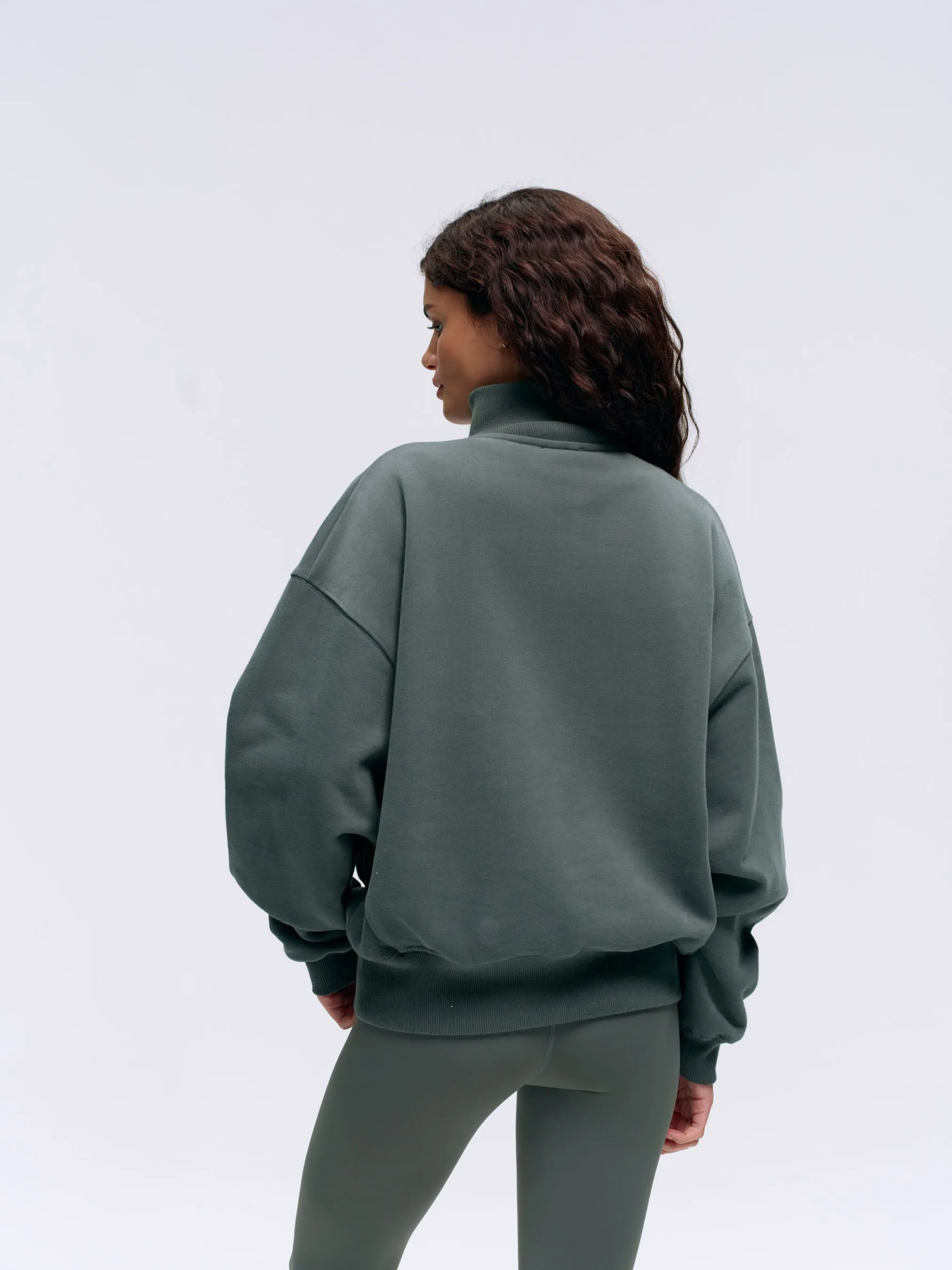 Relaxed Funnel Neck Zip Sweatshirt - Sea Green