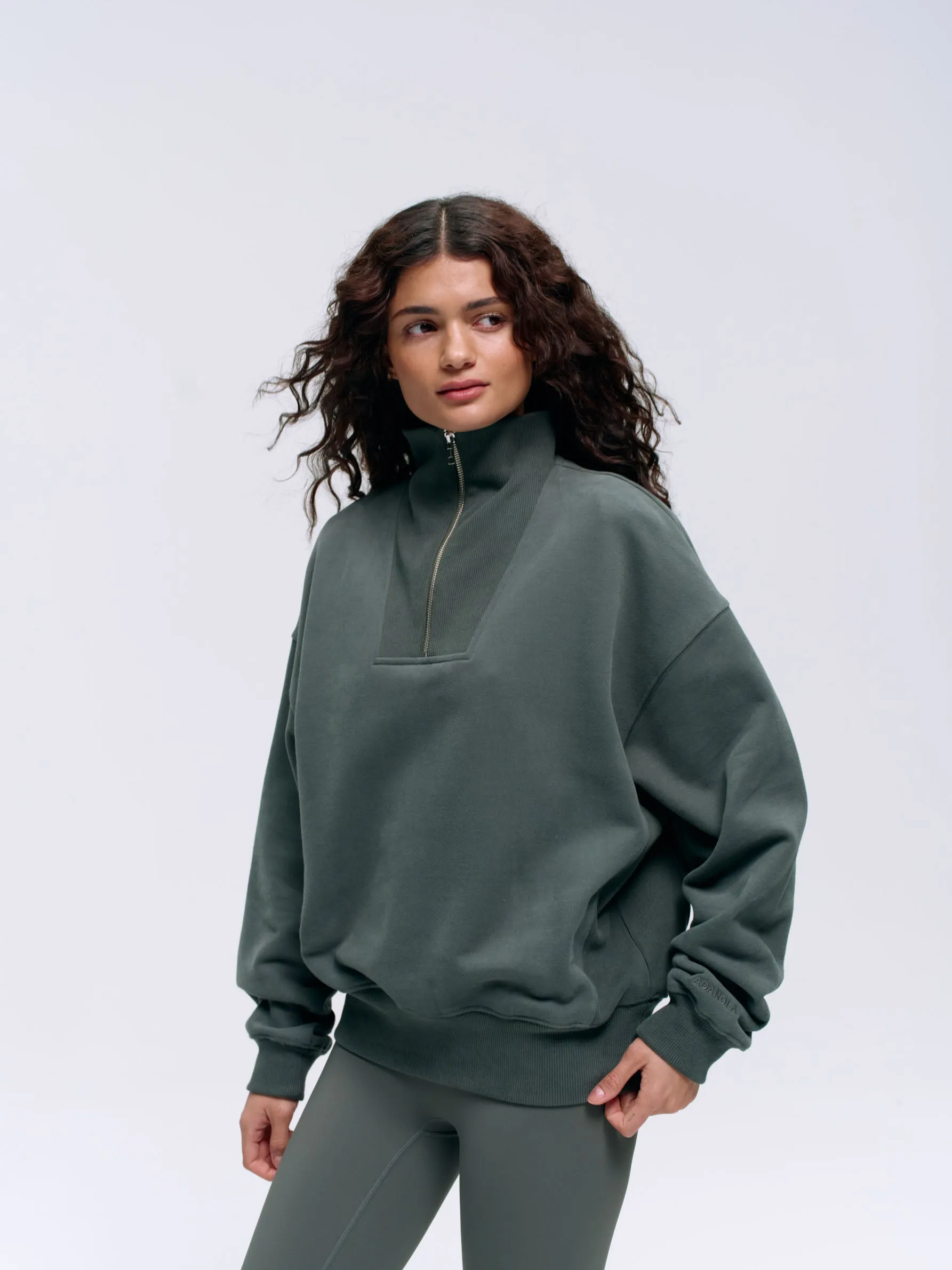 Relaxed Funnel Neck Zip Sweatshirt - Sea Green