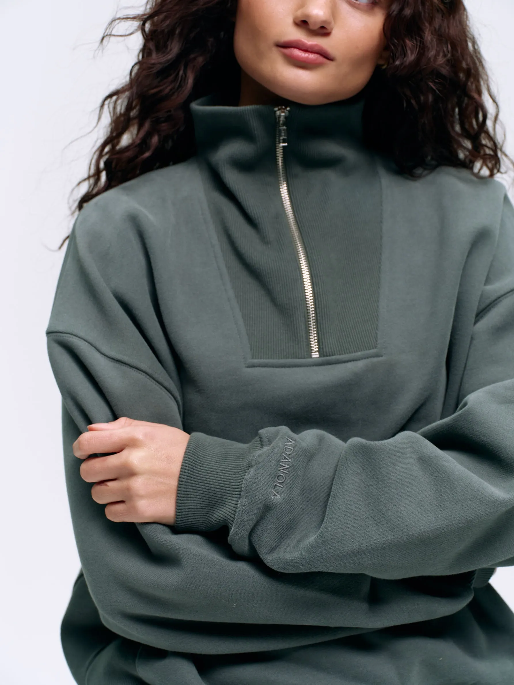 Relaxed Funnel Neck Zip Sweatshirt - Sea Green