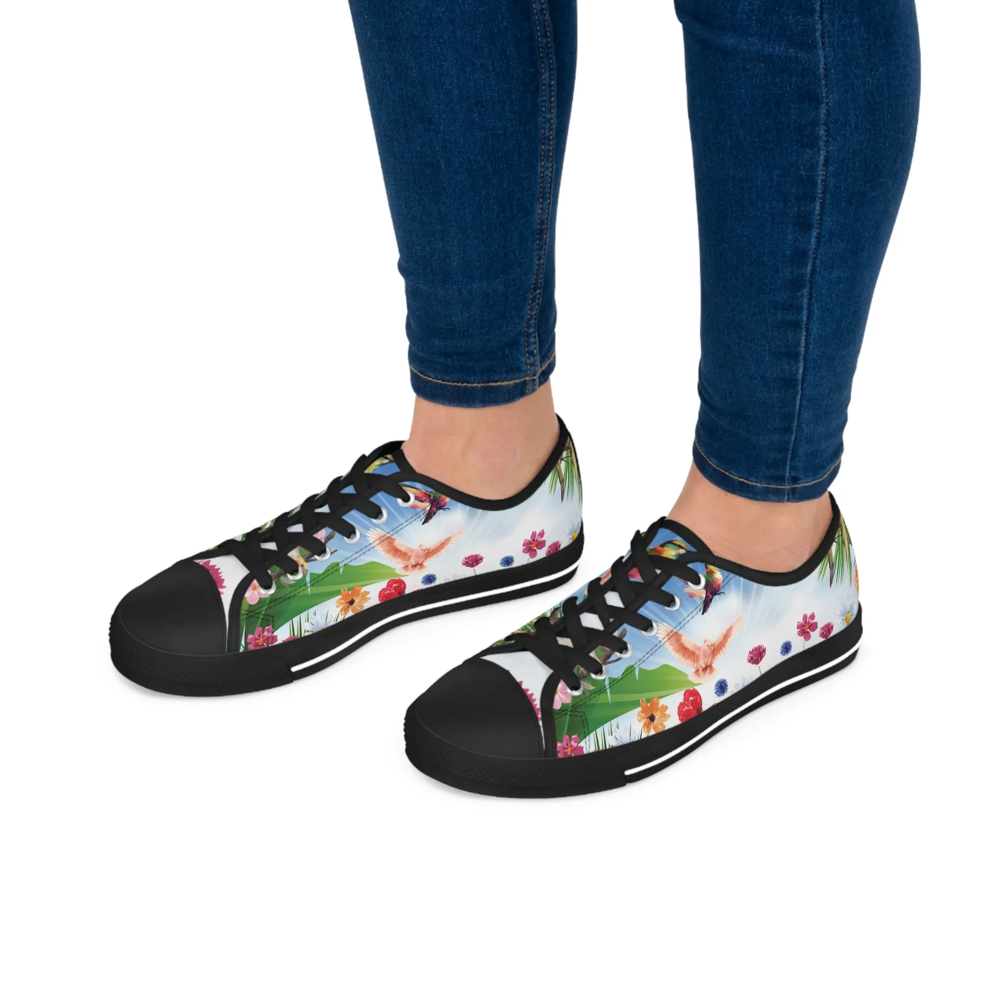 Tropical Birds Women's Low Top Sneakers Breathable Polyester Canvas, Lightweight Stylish Comfortable All-Day Wear, Perfect for Walking and Everyday Activities