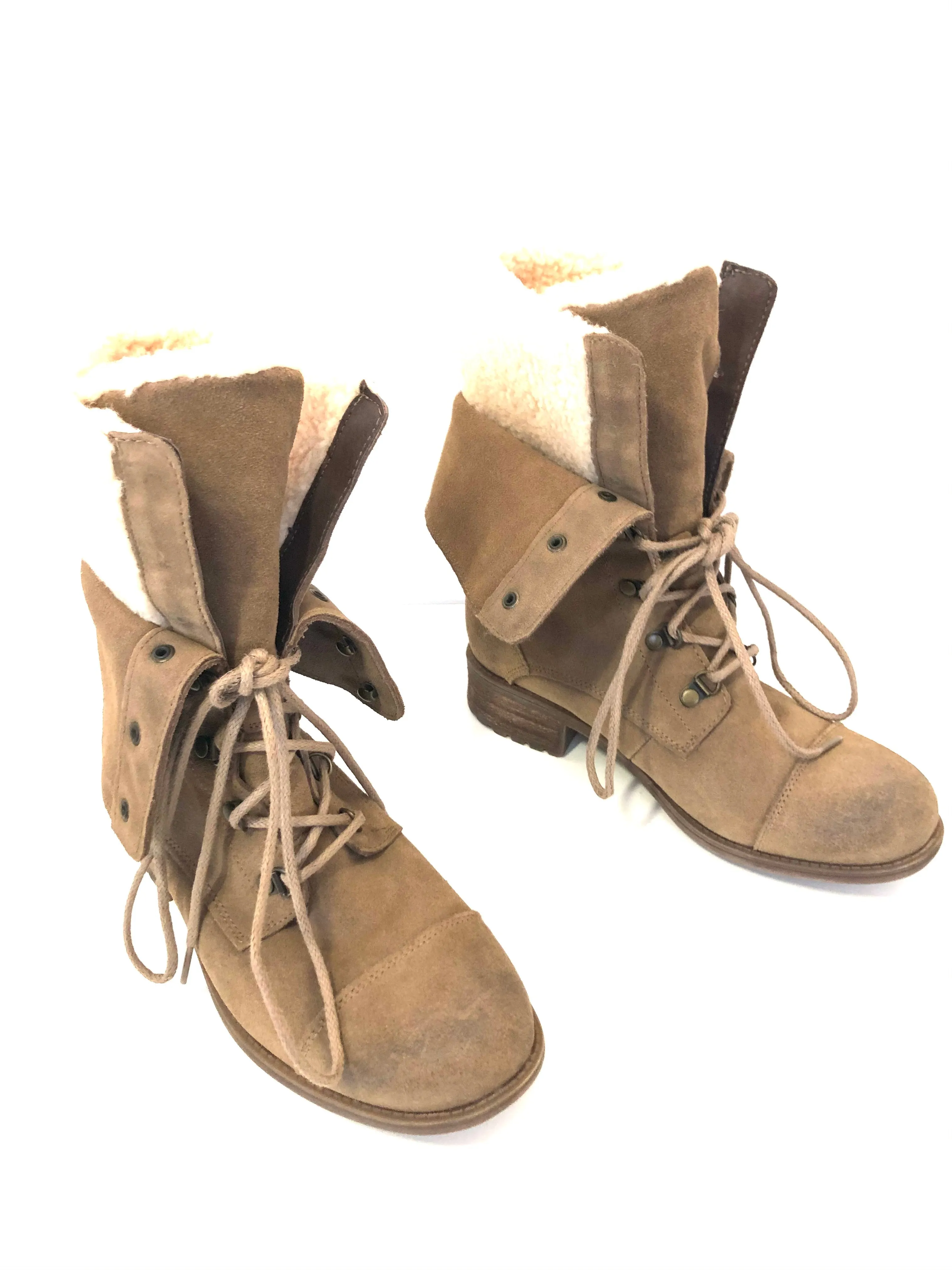 UGG | Chestnut Suede Lace Up Shearling Combat Boot | Size 9