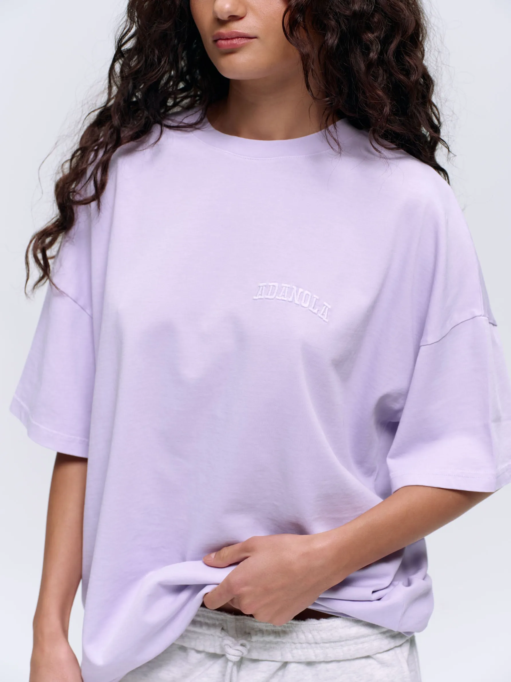 Varsity Washed Short Sleeve Drop Shoulder T-shirt - Lilac Purple