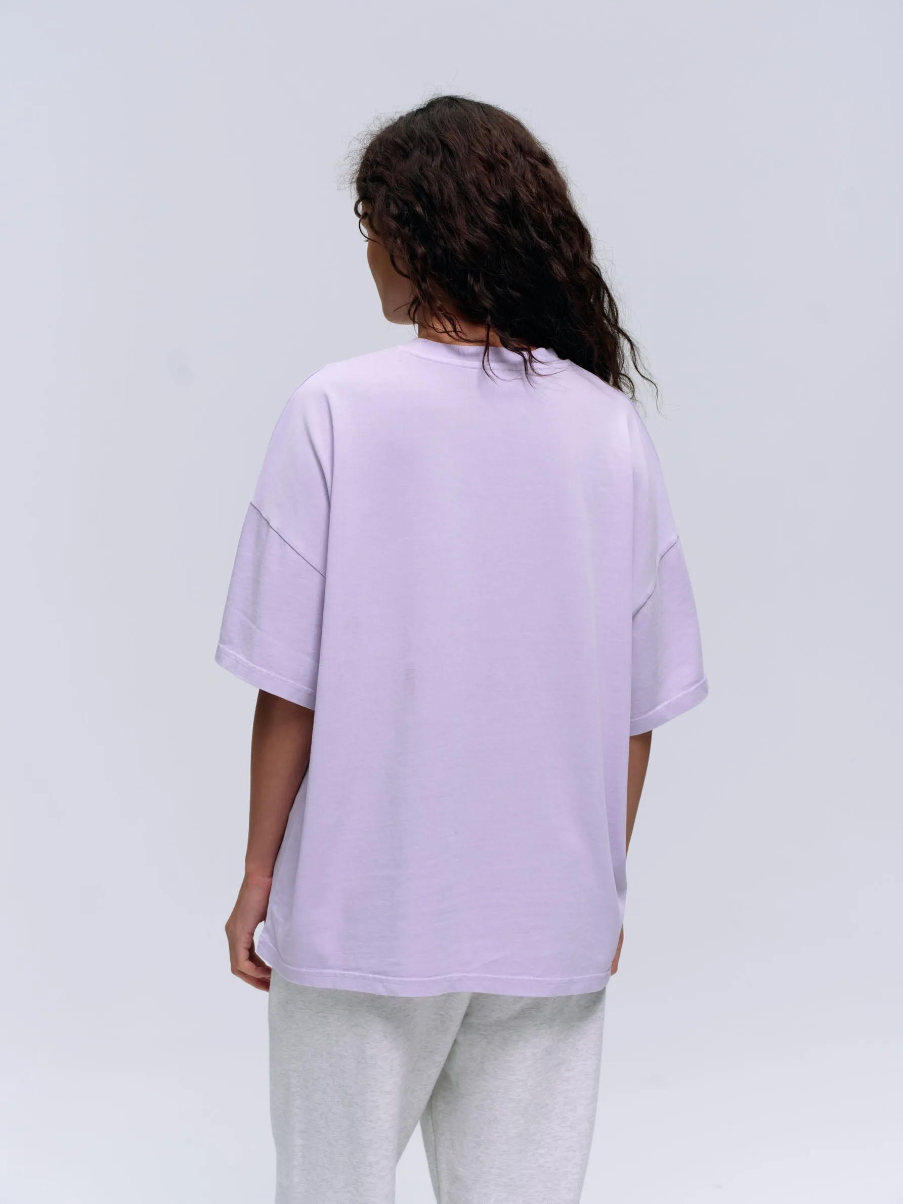 Varsity Washed Short Sleeve Drop Shoulder T-shirt - Lilac Purple