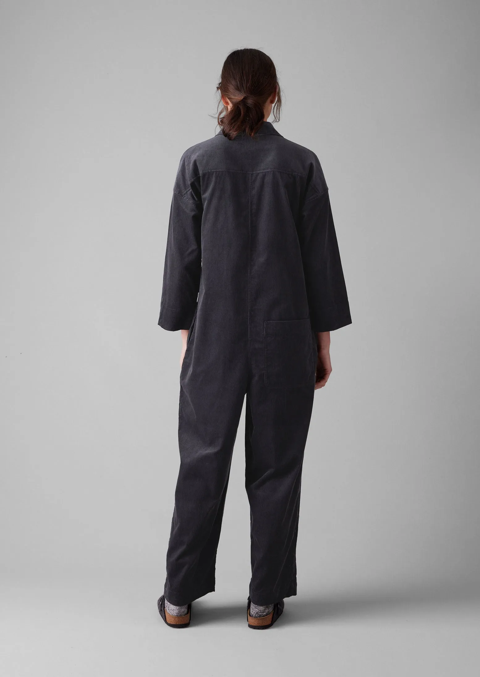 Wide Leg Organic Cord Jumpsuit | Charcoal