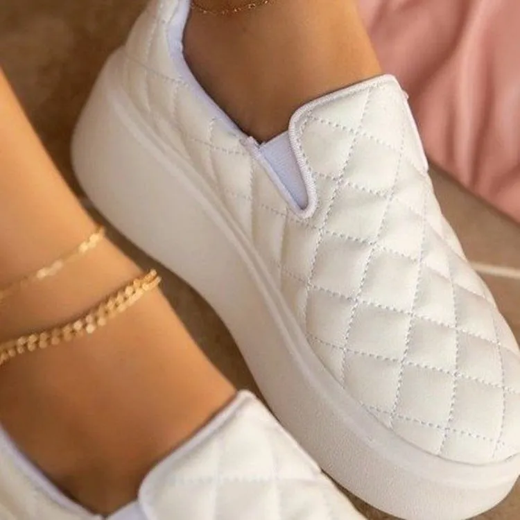 Women's quilted platform sneakers | Slip on round toe shoes for summer