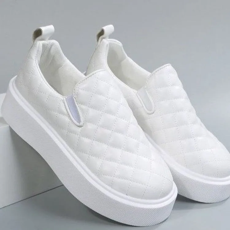 Women's quilted platform sneakers | Slip on round toe shoes for summer